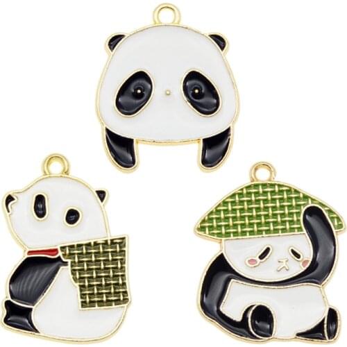 Julie Wang 6PCS Enamel Panda Charms Cartoon Animal Pendant Bracelet Earrings Jewelry Making Accessory