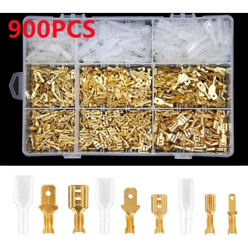 900PCS Assorted Insulated Male Female Wire Connector 2.8/4.8/6.3mm Electrical Wire Crimp Terminals Gold/Silver Spade Connectors