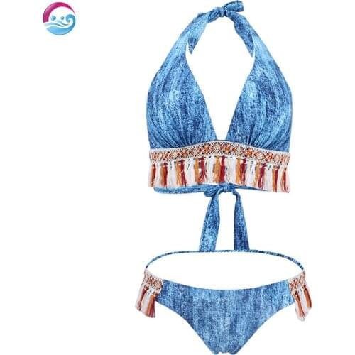 Bikinis Set Swimwear Women Swimsuits Bathing Suit Women Halter biquini Leaf Print Beach Wear Bikini Waist 2020 New