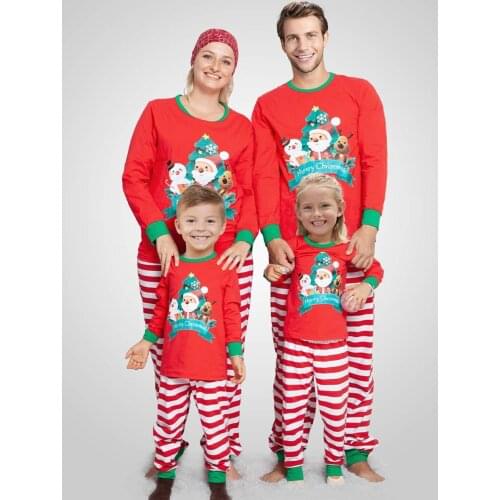 2020 Christmas Family Pajamas Sets Santa Claus Print Tops Stripe Pant Family Matching Clothes Xmas Adult Kids Sleepwear Outfits