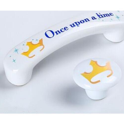 76 96mmCreative Fashion Color Cartoon Ceramic Child Room Furniture knob pink blue white star fish crown cabinet drawer knob pull