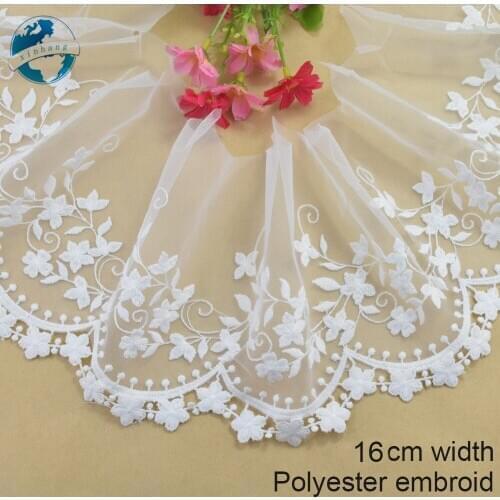 16cm wide white lace polyester embroidery lace french lace ribbon fabric guipure diy trims warp knitting sewing Accessories#4170