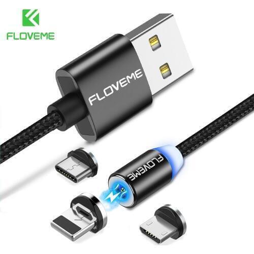 FLOVEME 1M Magnetic USB Cable , LED Magnet Charger Micro USB Phone Cable For iPhone X 7 6 5 For Samsung Galaxy S8 S9 Type C Cabo