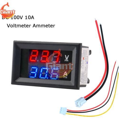DC 0-100V 10A Mini Voltmeter Ammeter Blue Red LED Dual Digital Display Amp Volt Voltage Current Meter Gauge Tester Panel for Car