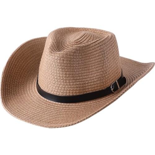 Mens roll brim cowboy hat outdoor seaside beach vacation couple straw hat fashion personality parent-child hat sun top hat