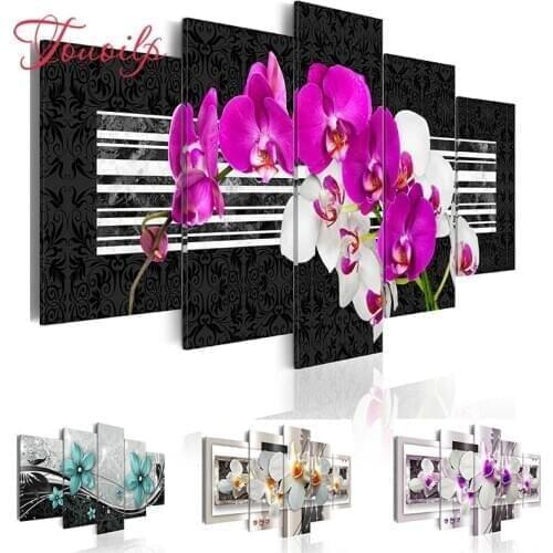 TOUOILP Full Square/Round Drill 5D DIY 5pcs Diamond Painting"Purple and White Orchid"Embroidery Cross Stitch 5D Home Decor Gift