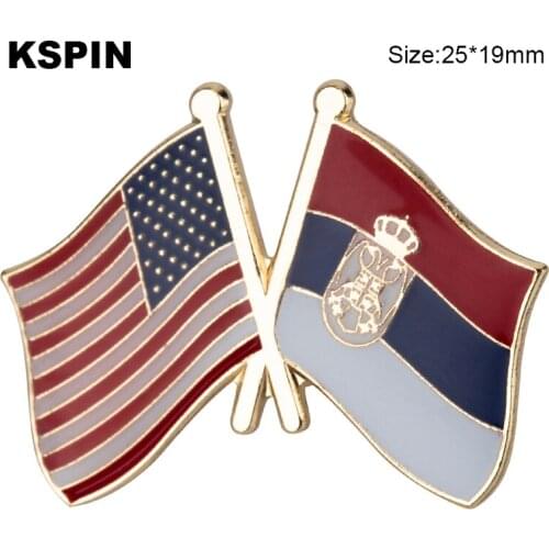 U.S.A & Serbia Friendship Flag Badge Flag Brooch National Flag Lapel Pin International Travel Pins