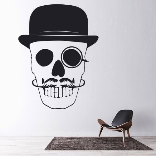 Wall Decal Moustache Skull and Hat Halloween Party Club Cool Bedroom Man Cave Home Decor Art Mural Vinyl Window Stickers M849