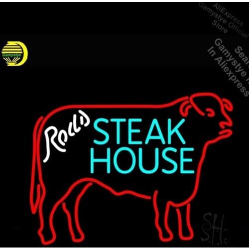 Neon Sign for Steakhouse Logo Cow Neon Bulb sign handcraft Real Glass enseigne lumineuse neon wall lights Neon Signs For Home