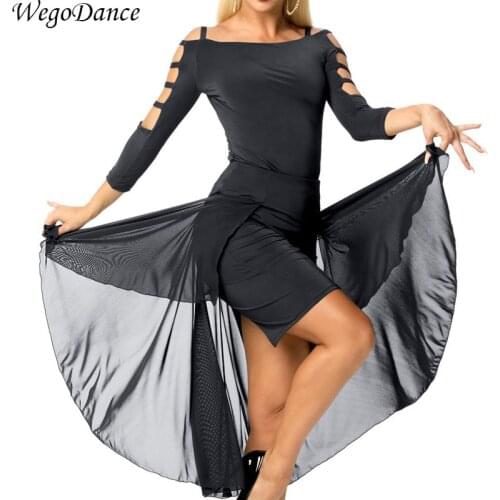 New sexy woman long sleeve national standard dance Latin practice performance shirt and skirt set