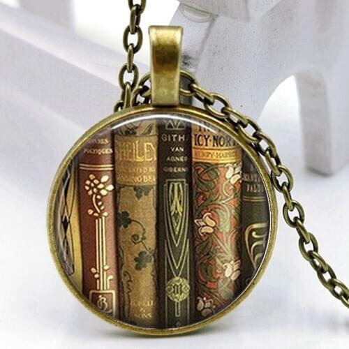 2020 New Fashion Necklace Glass Dome Vintage Library and Book Pendant Necklace Student Teacher and Librarians Necklace