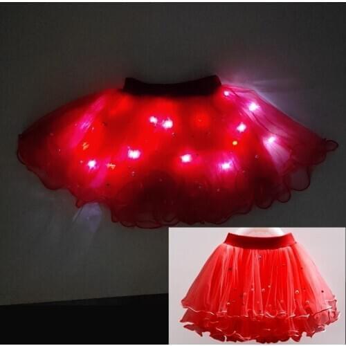 2020 novel Beaded Chiffon 3 Layers Skirts Princess Tulle Party Dance Skirts For Autumn Girls Fluffy Bottom Skirt led skirt Red