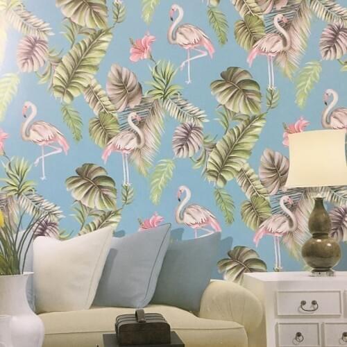 Flower and Bird Flamingo Tropical Leaves Wallpaper Nusery Room Bedroom Wall Paper Home Decor, Pink,Teal,Green