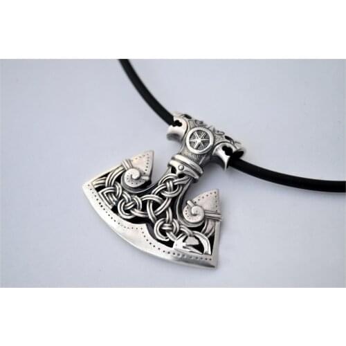 Huge Peruns Axe Pendant Sterling Necklace Pagan Jewelry( LIGHT VERSION)