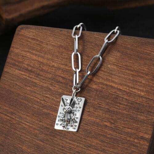 Emith Fla Authentic 100% 925 Sterling Silver Designer Necklace Vintage Silver Rabbit Pendant Necklace Fashion Jewelry Men women