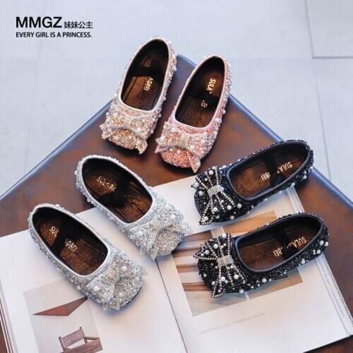 Girls Popular Crystal Bow Princess Shoes 2020 Autumn New Korean Fashion Soft Bottom Non-Slip Small Shoes