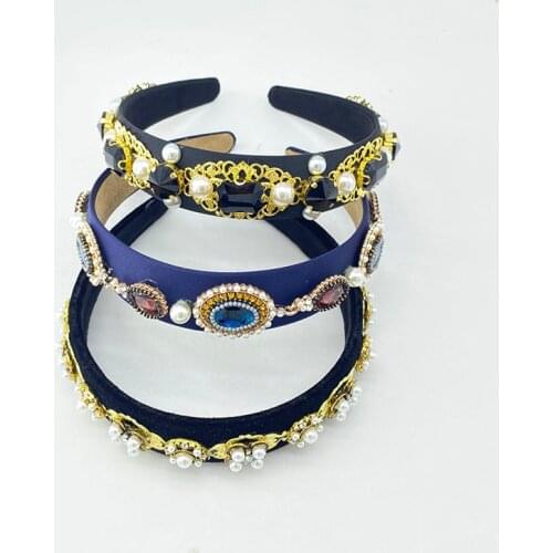 Baroco Style Crystal Acrylic Bead Headband Accessories Decorated Flowers Hair Bands Girls Rhinestone Headwear Pearl HairHoop