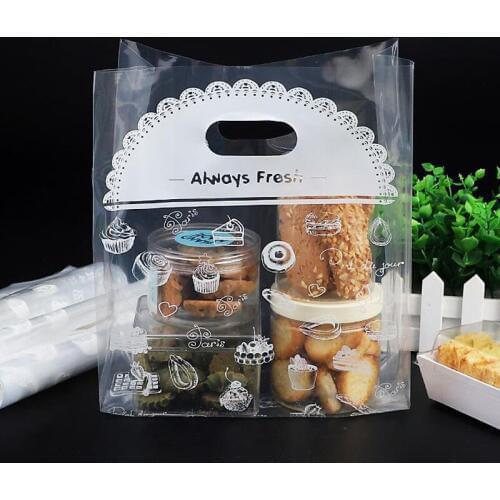 50pcs Plastic Candy Bags Cookie Gift Packaging Bag Wedding Party Favor Transparent Takeaway Food Wrapping Bags with Handle