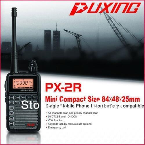 Updated Version Puxing PX-2R UHF400-470MHz TX & RX, and VHF136-174MHz RX FM walkie talkie with Keypad LCD for security,hotel,ham
