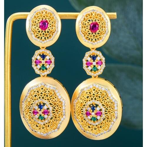 Luxury New Retro Vintage golden Dangle Earrings For Bridal Women Girl Daily Party Fashion Earrings ZIRCON Jewelry High Quality