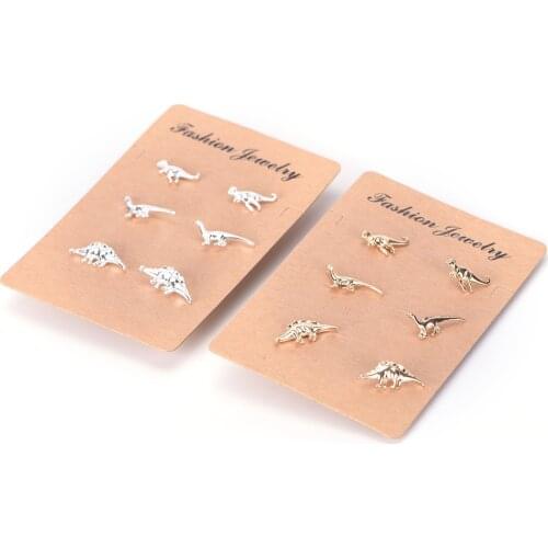 6PCS=3Pairs Punk Animal Dinosaur Shape Ear Piercing Studs Earrings Womens Vintage Studs Earrings