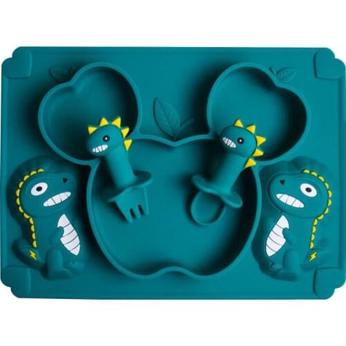 Silicone Bowl for Baby Feeding Teether Baby Toys 0-12 Months Dinosaur Cartoon Feeding Set Baby Tableware Baby Plate 3pc/set