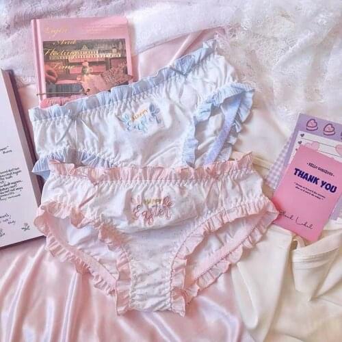 Blue Pink Cute Underwear Ruffles Cotton Thong Panties Briefs for Young Women Lolita Girl Panty Kawaii Seamless Lingerie Femme