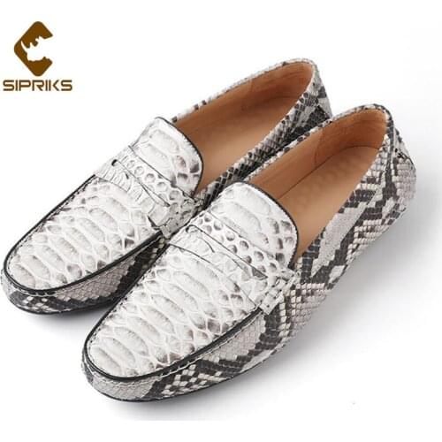 Sipriks Brand Original Python Skin Loafers Mens Comfort Driving Shoes Gentleman Smoking Flats Slip On Snakeskin Leather Wedding