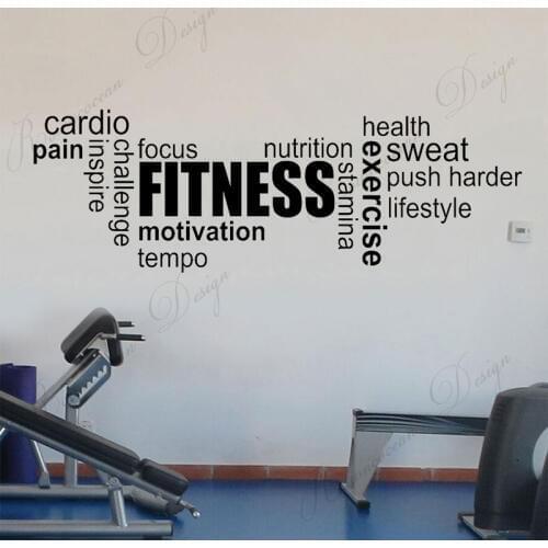Fitness GYM Exercise Word Cloud Modern Wall Sticker Vinyl Art Motivation Quote Decals Removable Interior design Deocr Mural 4286