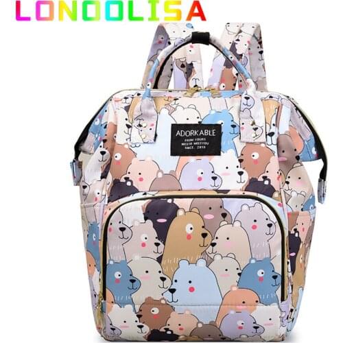 Fahion Cute Cartoon Print Mommy Bag Large Capacity Baby Bottle Insulated Lunch Bag Lady Travel Storage Wash Ultra-light Backpack