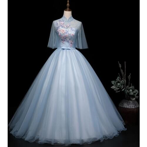 Vestidos De 15 2020 New Half Sleeve High Neck Party Prom Ball Gown Vintage Quinceanera Dresses Plus Size
