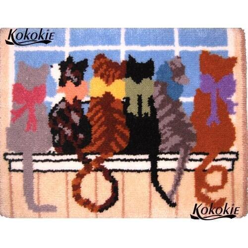 Latch hook cartoon canvas printing vloerklee diy tapijt foamiran for needleworksets knooppakket 6 cats crochet tapis home decor