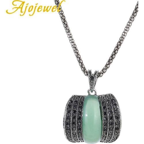 Ajojewel Original Vintage Black Rhinestone Light Green/Dark Green Necklaces For Women Retro Style Geometric Jewelry Bijoux