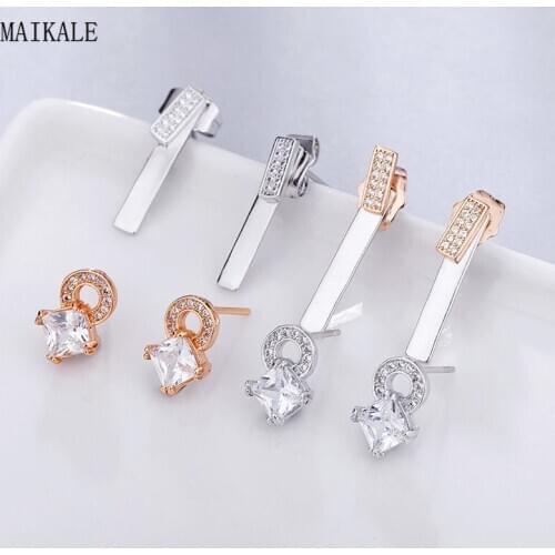 MAIKALE Charm Round Stud Earrings Cubic Zirconia Copper Gold Strip Small Earings for Women Korean Earring Fashion Gift