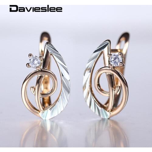 Womens 585 Rose Gold Stud Earring White Color Clear Cubic Zircon Cute Music-Notes Symbol Earrings for Women Jelwery Gifts LGE286