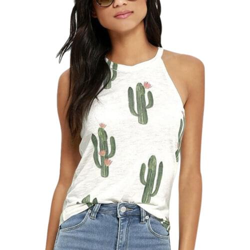 Women Loose Cactus Print Vest Tank Tops Summer Sleeveless Halter Neck Sexy T-Shirt 2021 Camisole Loose Boho Tee Summer Clothes