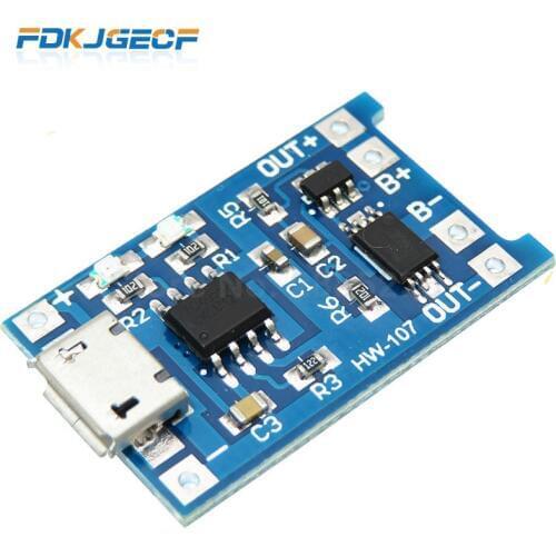 1pcs Micro USB 5V 1A 18650 TP4056 Lithium Battery Charger Module Charging Board With Protection Dual Functions 1A Li-ion