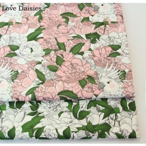100% cotton Pastoral PINK WHITE Big Flower White Parrot Bird Fabric for Kid Bedding Apparel Dress Handwork Decor Craft Quiltting