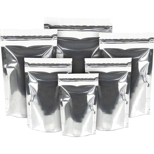 100Pcs Silver Mylar Zip Lock Storage Bags Aluminum Foil Food Grocery Stand Up Reclosable Zipper Packaging Gifts Bags