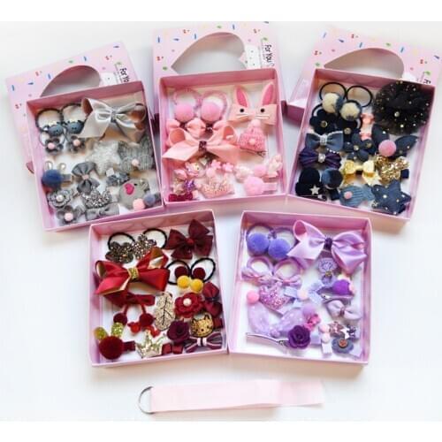 18pcs Princess Infant Kids Girl Baby Headband Grosgrain Hair Bows Clips Hair Rope Rubber Band Headwear Set For Baby Accessories