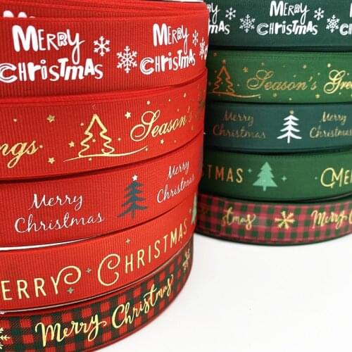 5 Yards 25mm Christmas Ribbon Printed Grosgrain Ribbons for Gift Wrapping Wedding Decoration Hair Bows DIY