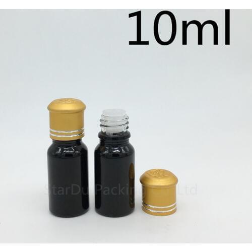 600pcs 10ML Black Bottle , 10cc Vials Essential Oil Bottle with Decorative pattern cap Perfume glass bottles