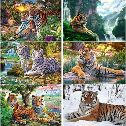 DIY 5D Diamond Painting Tiger Diamond Embroidery Cross Stitch Animal Mosaic Full Round Drill Rhinestones Art Wall Home Decor