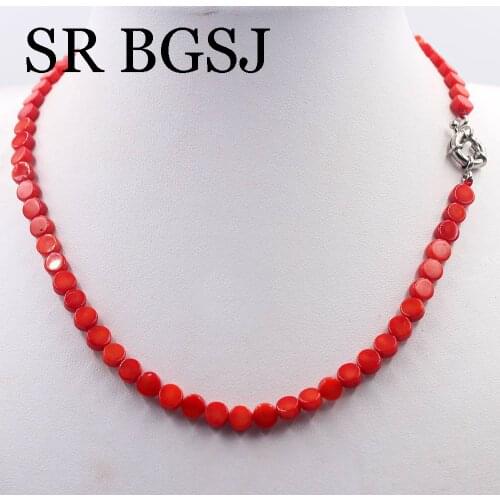 Free Ship 6mm White Red Pink Coin Shape Sea Bamboo Natural Coral Beads Jewelry Chocker Necklace Strand 17.5"