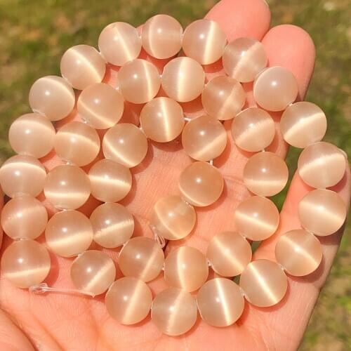 Champagne Cats Eye Opal Natural Stone Glass 4/6/8/10/12MM Loose Spacer Moonstone Beads For Jewelry Making DIY Bracelet Findings