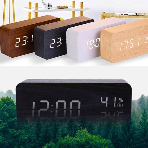 USB/AAA Powered Digital Clock LED Wooden Alarm Clock Table Clock Voice Control Electronic Clock Desktop Decor часы настольные