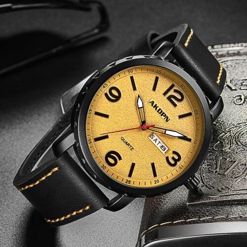 Fashion Yellow Dial Mens Watches Top Brand Luxury Quartz Watch Men Casual Slim Leather Waterproof Sport Watch
