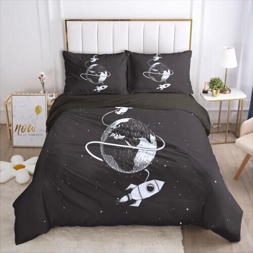 3D Black Bedding Sets Duvet Cover Set Quilt/Comforter/Blanket Cases Pillow case Cartoon Space Design King Queen size Bed Linen
