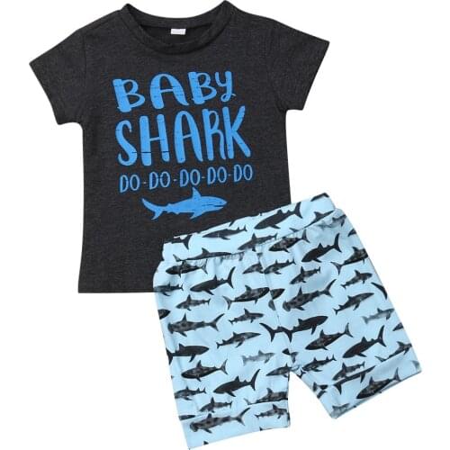Citgeett Summer Newborn Toddler Kid Baby Boy Clothes Sets Outfits Letter Print Tops T-Shirt Shark Shorts Pants Casual Set