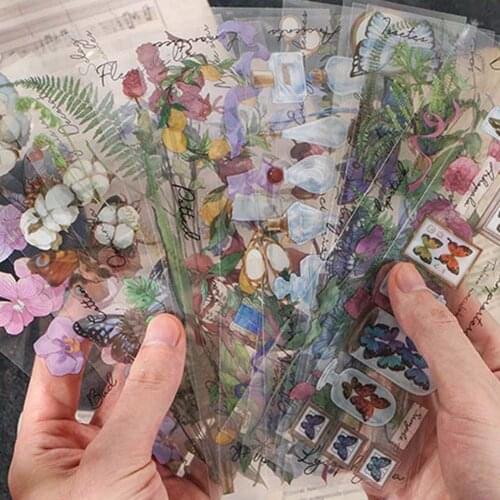 Planner DIY Decorative Vintage Journal Deco Journamm Stickers PET Stickers Aesthetic Scrapbooking Butterfly Leaf Flower